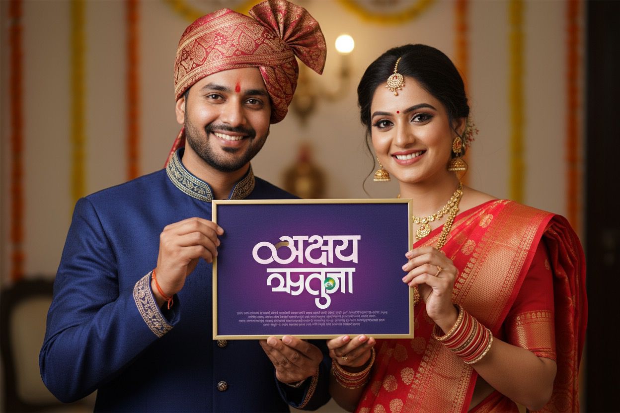 Akshata Rutuja Marathi lettering art design with colorful texture by Sunil Dhopavkar Lettering Factory.